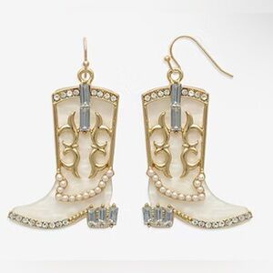 Bijoux Bar Gold Tone Boot Glass Drop Earrings - NWT